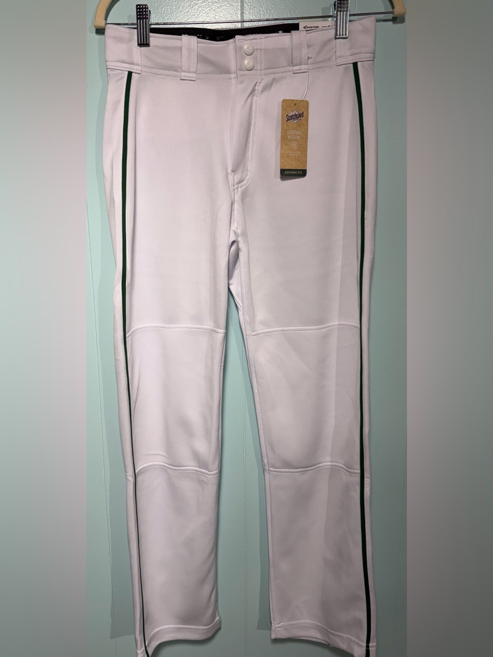 White Youth XL Easton Sports Pants with Green Side Stripe NWT